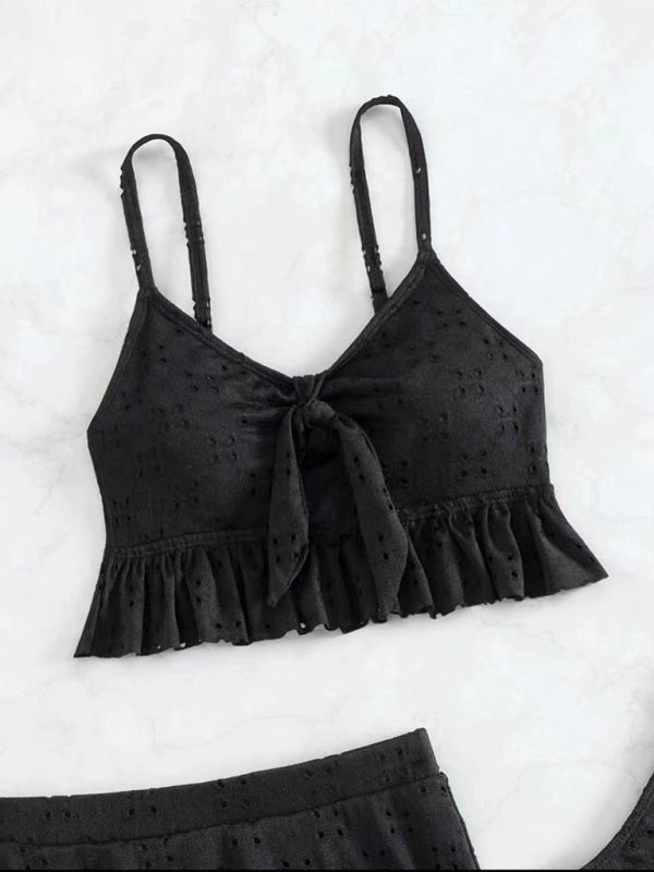 Womens Tie Front With Ruffle Hem Mini Skirt 3 Piece Set SIZE S-XL