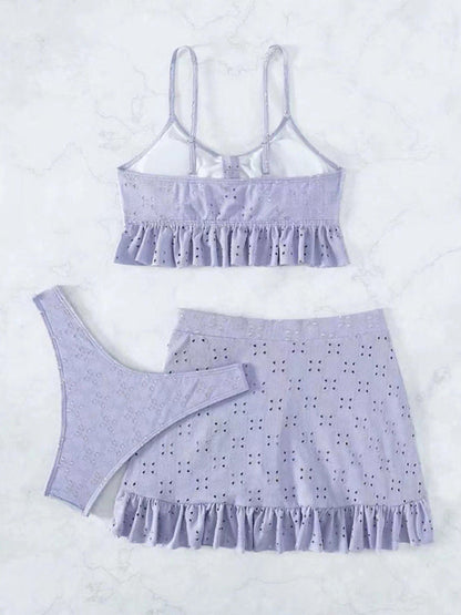 Womens Tie Front With Ruffle Hem Mini Skirt 3 Piece Set SIZE S-XL