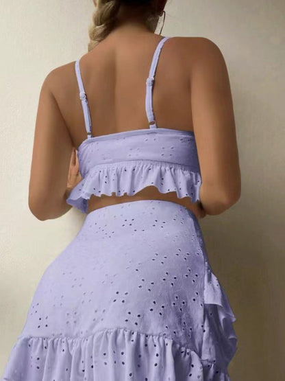 Womens Tie Front With Ruffle Hem Mini Skirt 3 Piece Set SIZE S-XL