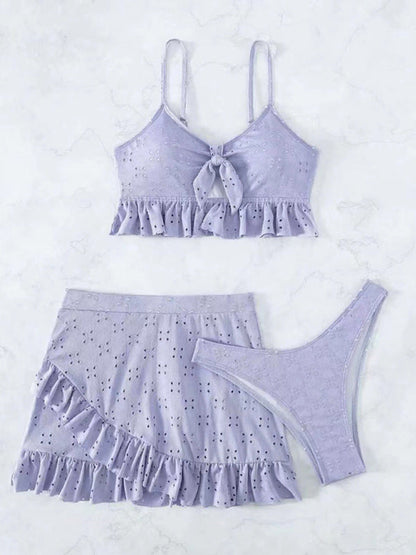 Womens Tie Front With Ruffle Hem Mini Skirt 3 Piece Set SIZE S-XL