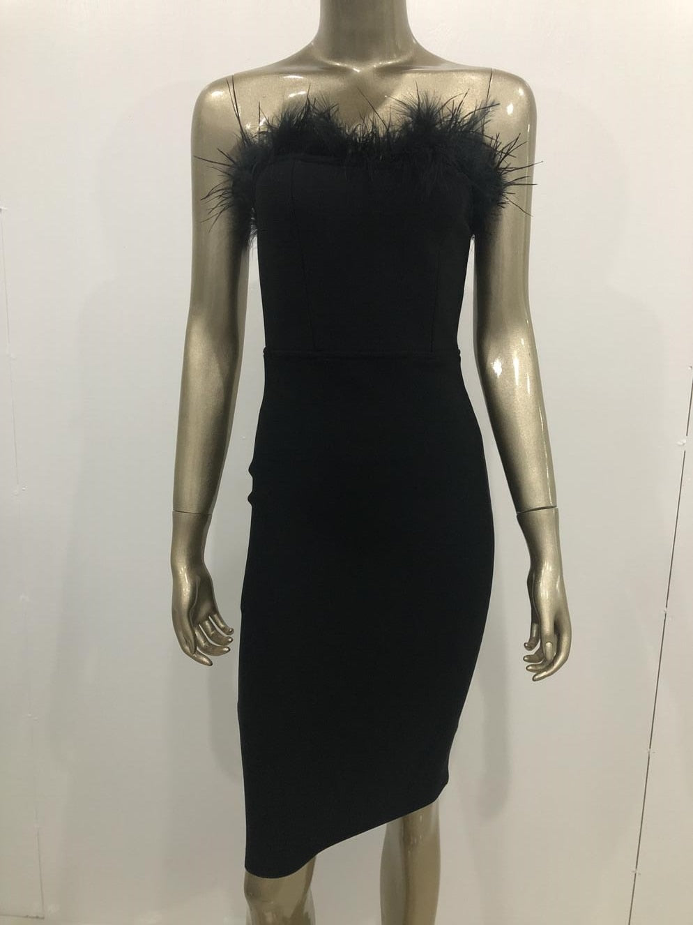 Womens Strapless Backless Feather Bodycon Dress SIZE XS-L